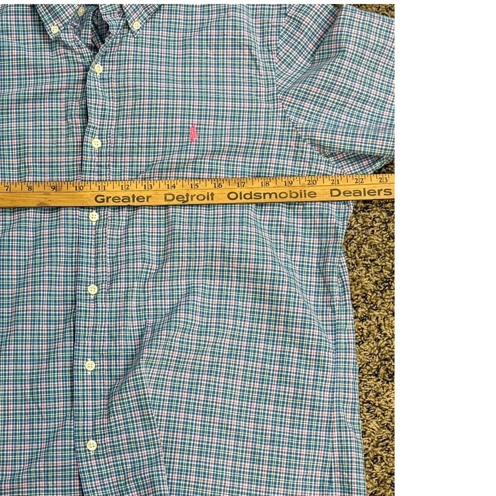 Polo Ralph Lauren Plaid Button Down Shirt Blue Pink Pastel Men's Large
